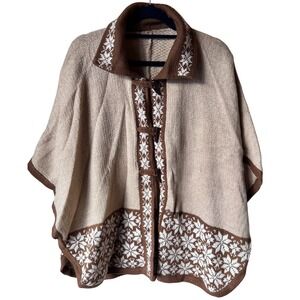 Womens Soft Warm Alpaca Wool Blend Knitted Cape Coat Poncho Flowers Design